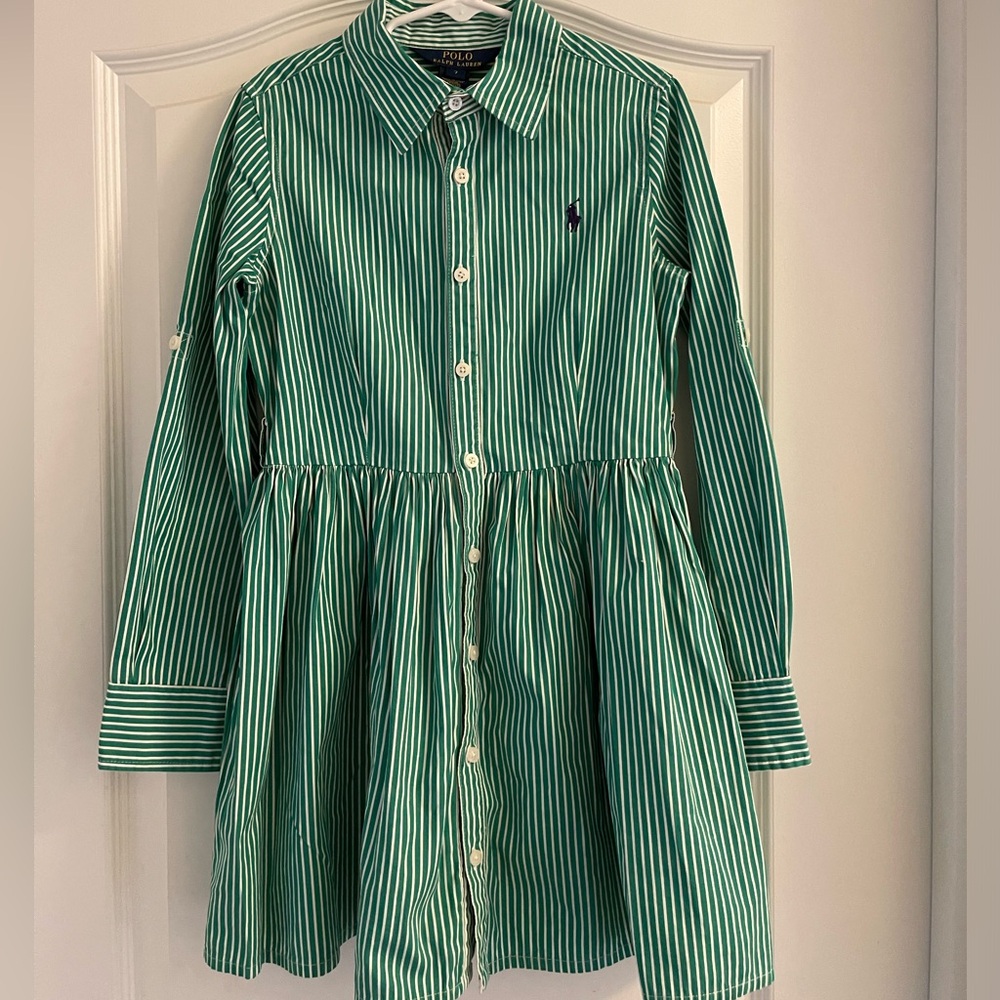 Girls Polo Ralph Lauren striped cotton shirt dress size 7